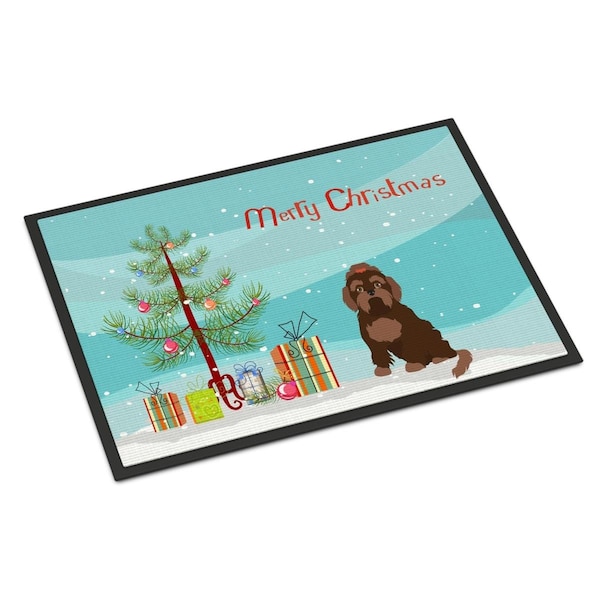 Carolines Treasures 18 x 27 in. Brown Russian Tsvetnaya Bolonka Lap Dog Christmas Tree Indoor or Outdoor Mat CK3509MAT - main